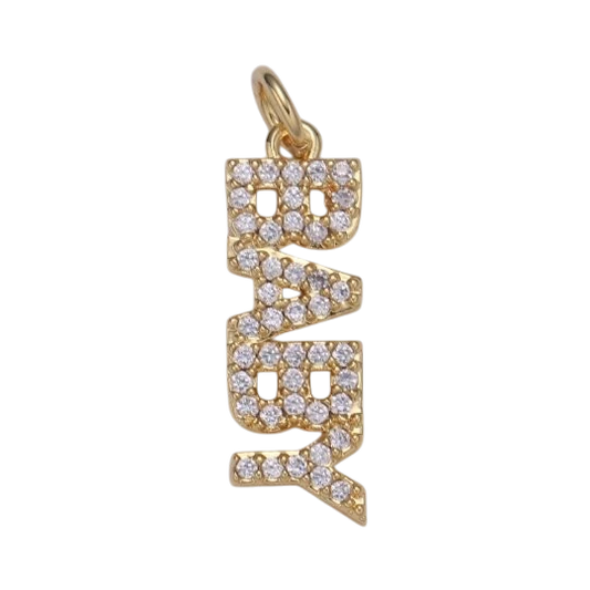 14K Gold Filled "BABY" Micro Paved CZ Script Charm