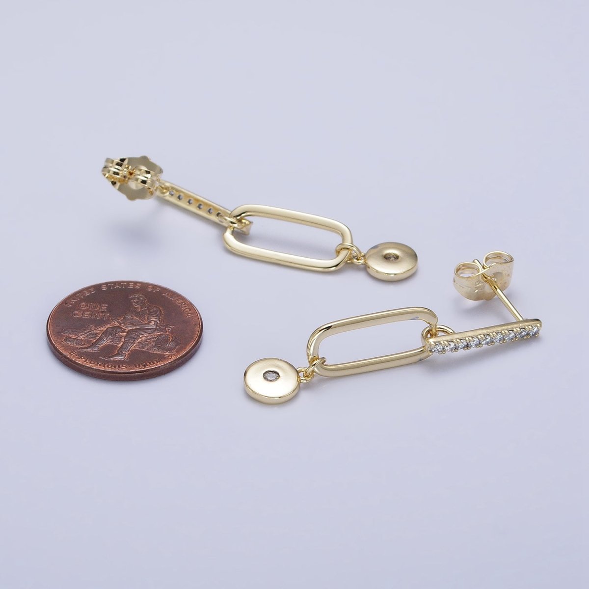 Modern 14K Gold Filled Micro Pave CZ Bar Oblong Round Drop Geometric Stud Earrings