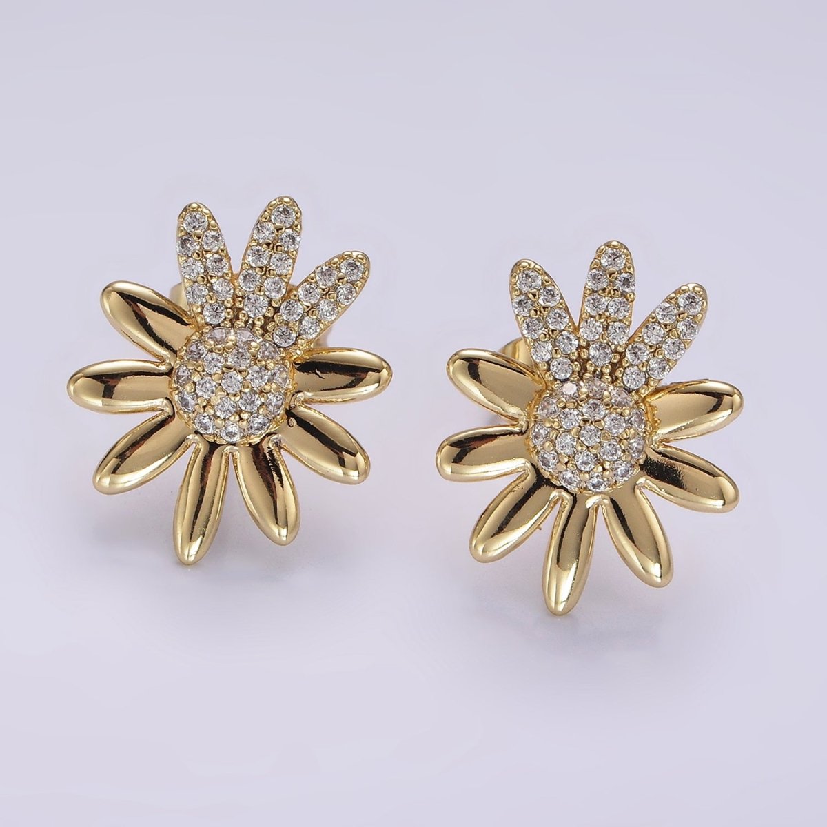 14K Gold Filled Micro Pave CZ Flower Petal Stud Earrings