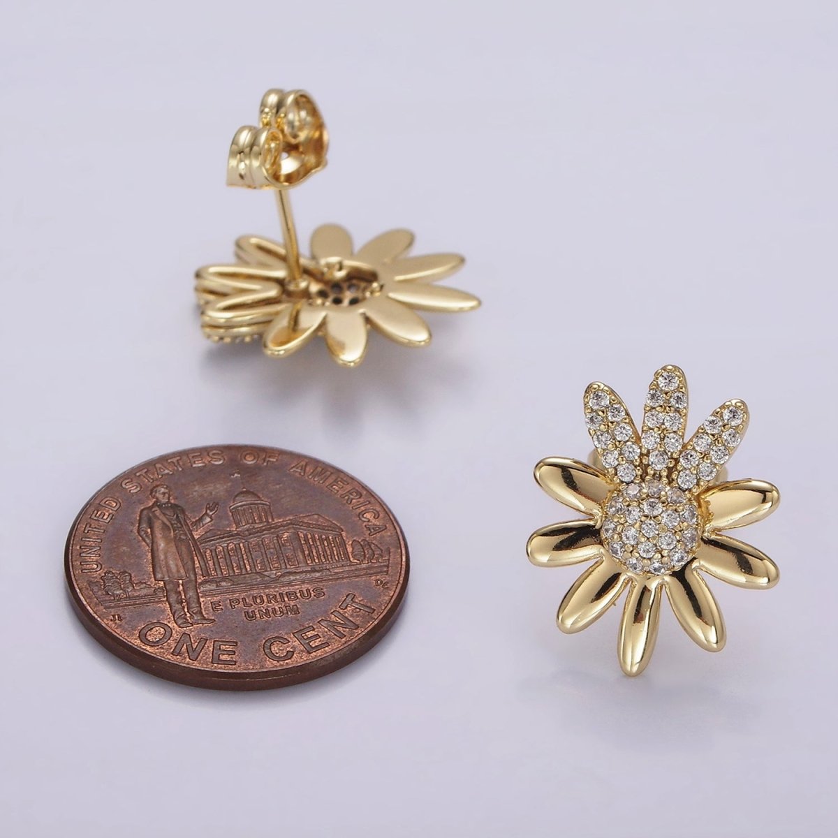 14K Gold Filled Micro Pave CZ Flower Petal Stud Earrings