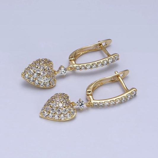 14K Gold Filled Micro Pave CZ Heart Drop English Lock Earrings