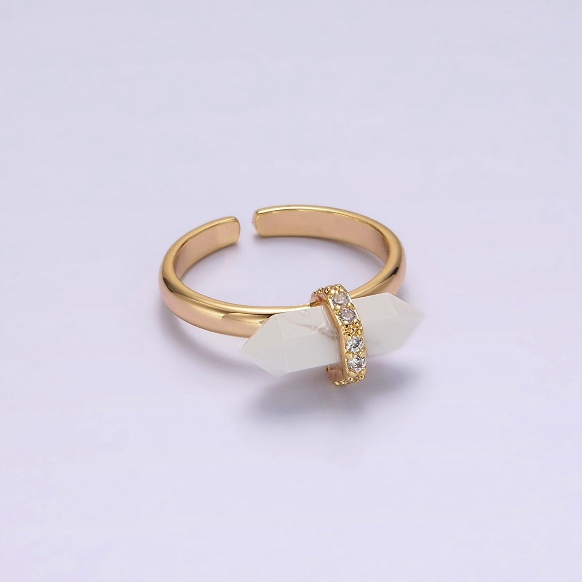 Gold-Filled Micro Pave CZ Pointed Wand Citrine, Rose Quartz, Aquamarine, Amazonite, Howlite, Amethyst, Labradorite, Onyx Ring