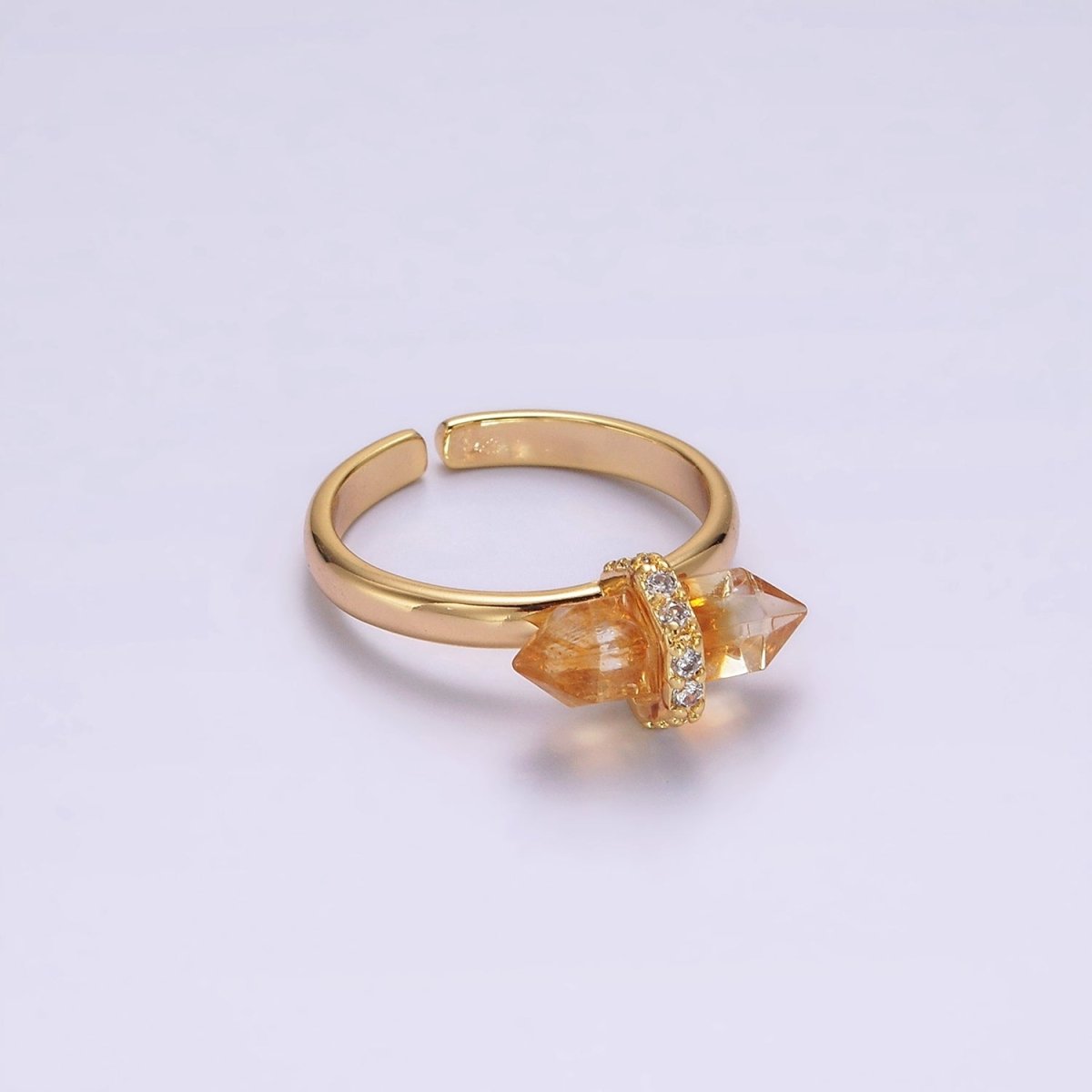 Gold-Filled Micro Pave CZ Pointed Wand Citrine, Rose Quartz, Aquamarine, Amazonite, Howlite, Amethyst, Labradorite, Onyx Ring