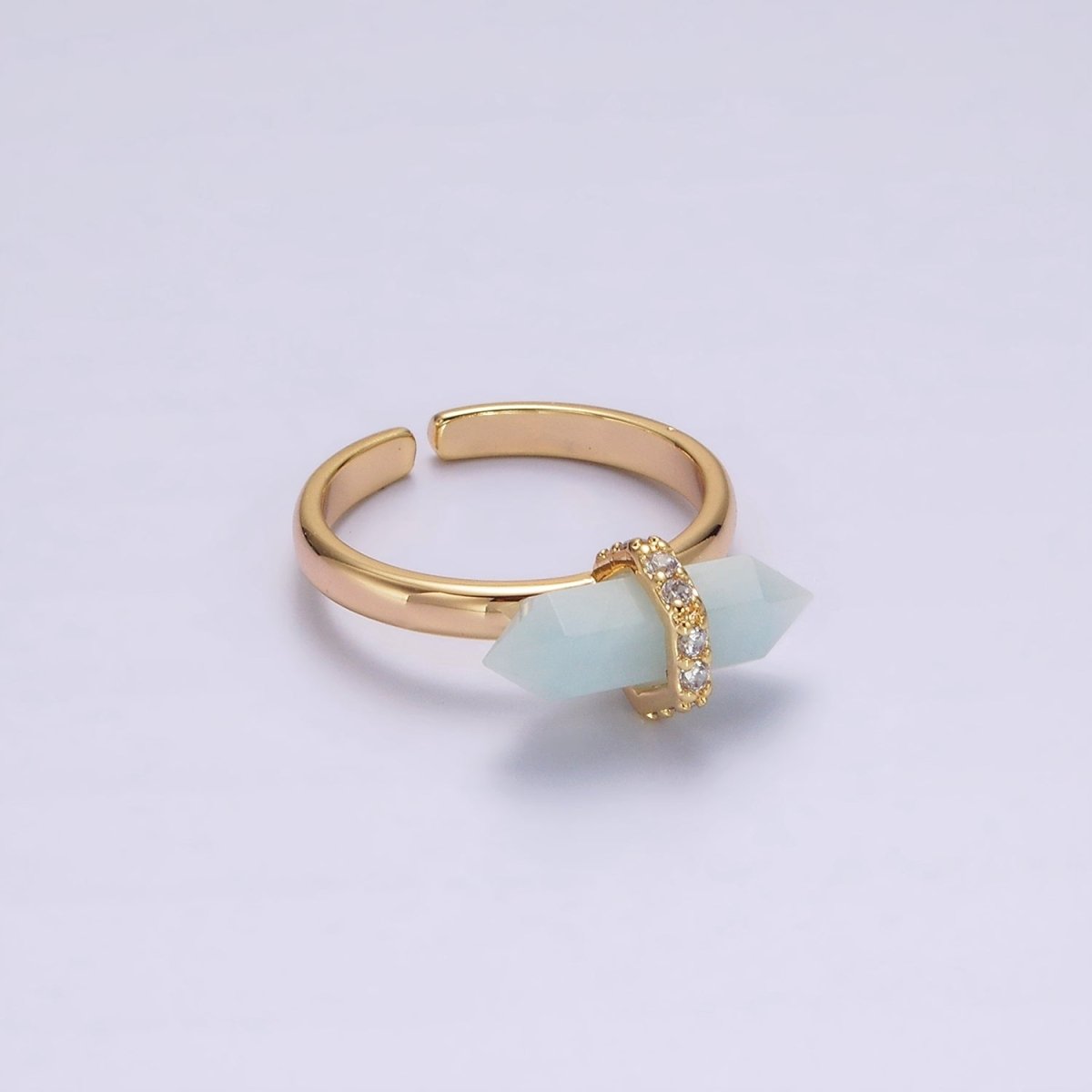 Gold-Filled Micro Pave CZ Pointed Wand Citrine, Rose Quartz, Aquamarine, Amazonite, Howlite, Amethyst, Labradorite, Onyx Ring