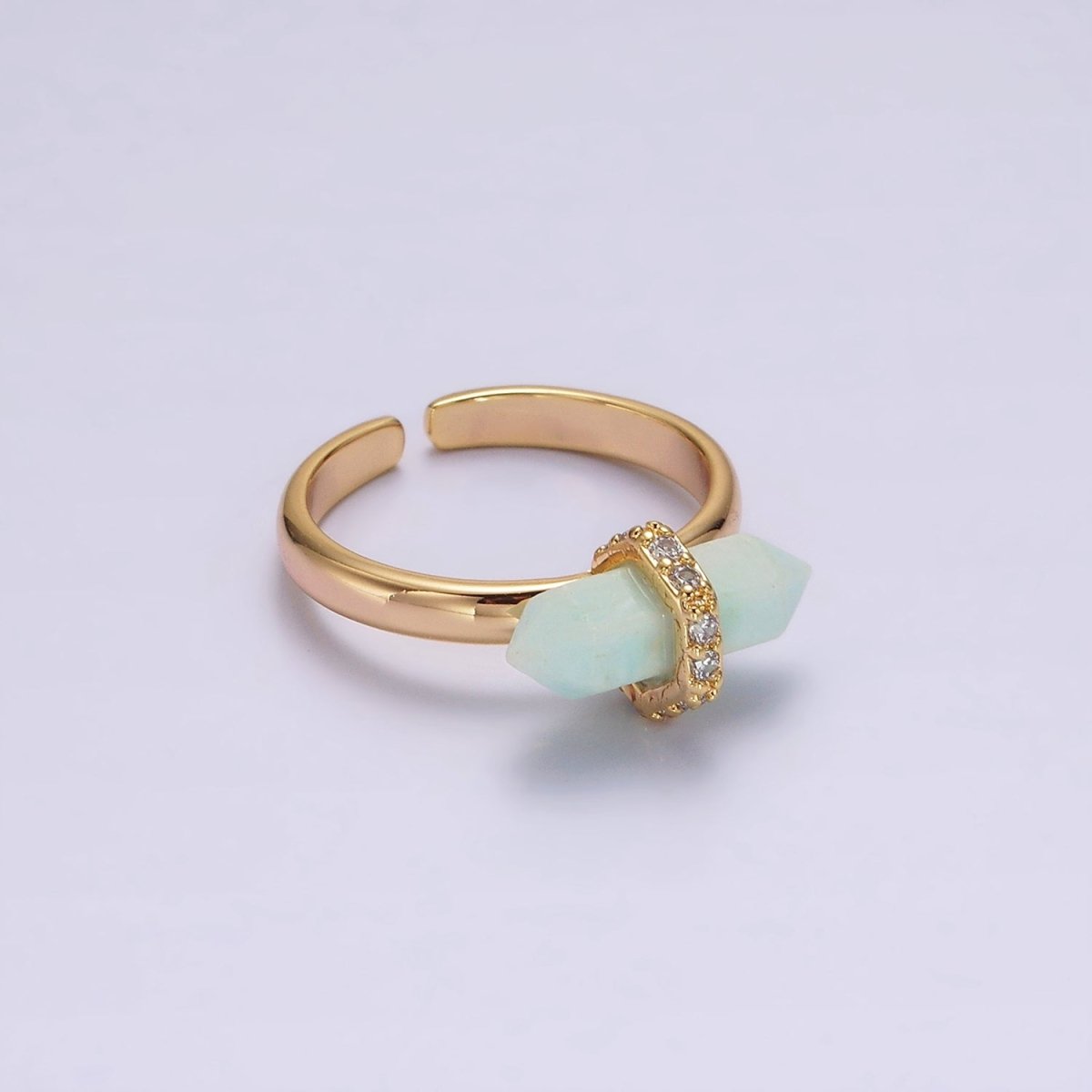 Gold-Filled Micro Pave CZ Pointed Wand Citrine, Rose Quartz, Aquamarine, Amazonite, Howlite, Amethyst, Labradorite, Onyx Ring