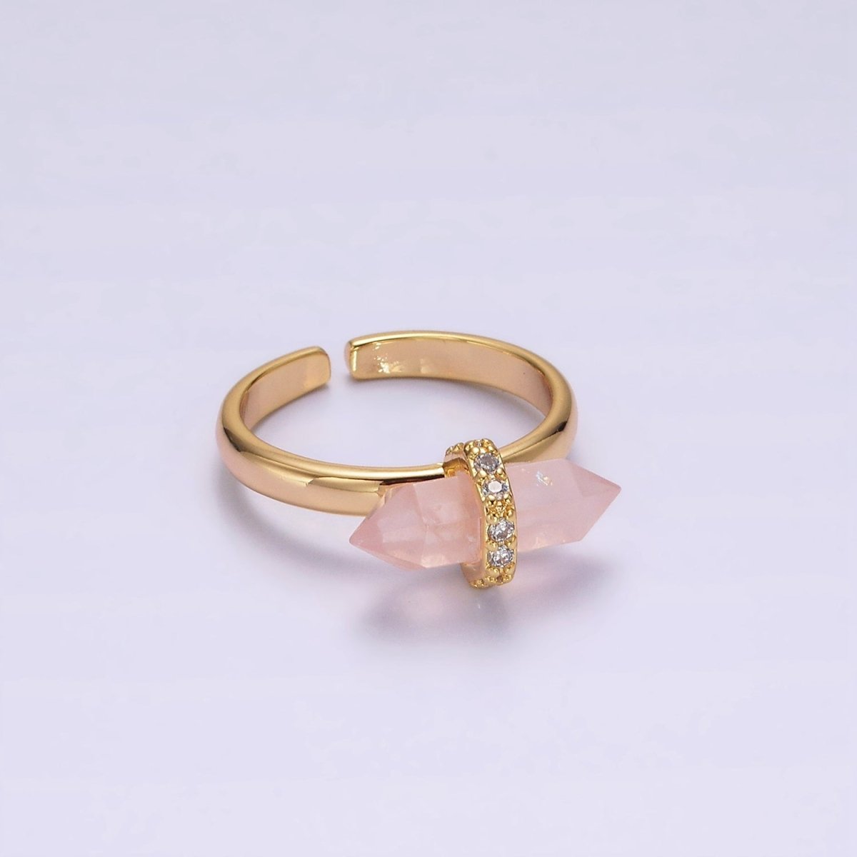 Gold-Filled Micro Pave CZ Pointed Wand Citrine, Rose Quartz, Aquamarine, Amazonite, Howlite, Amethyst, Labradorite, Onyx Ring