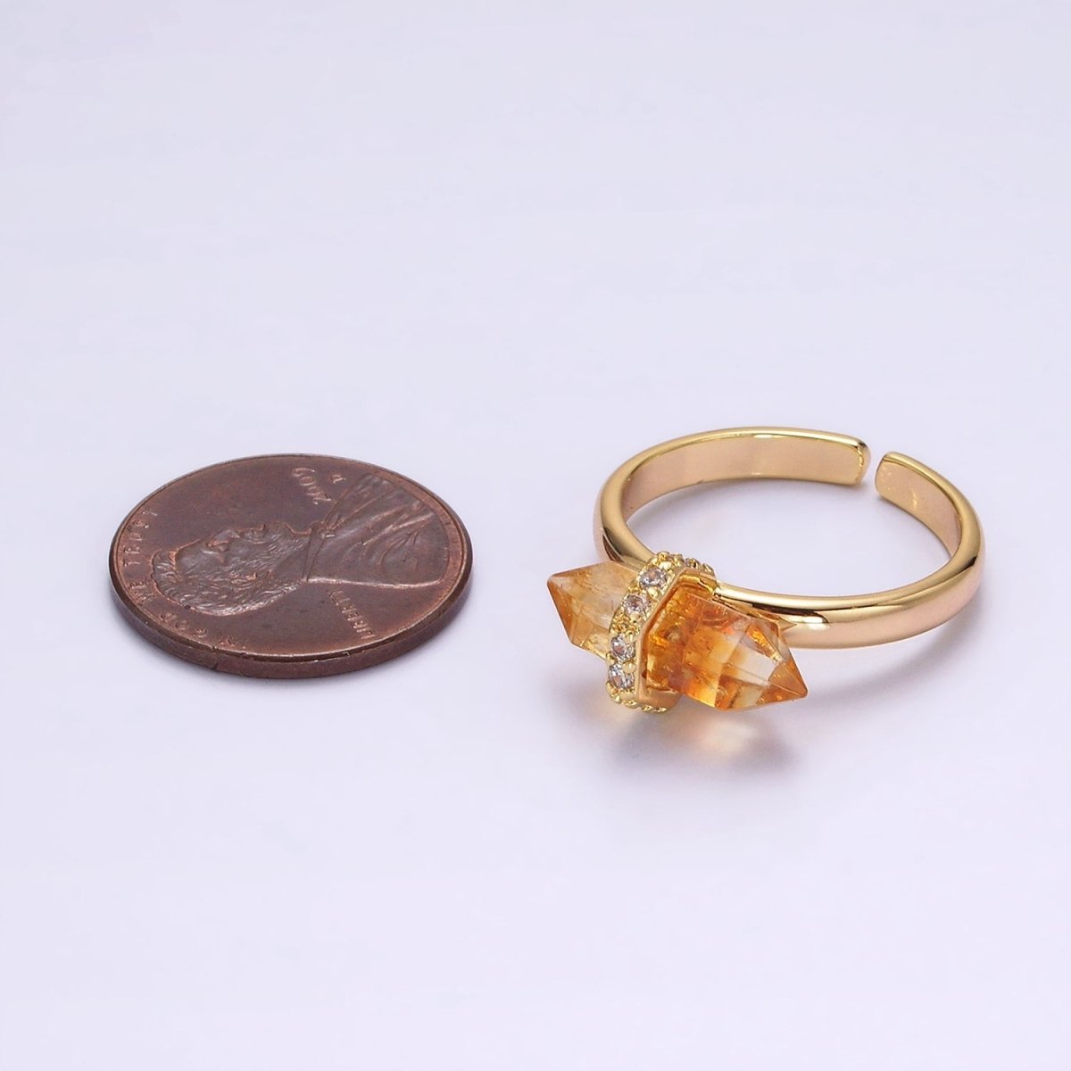 Gold-Filled Micro Pave CZ Pointed Wand Citrine, Rose Quartz, Aquamarine, Amazonite, Howlite, Amethyst, Labradorite, Onyx Ring