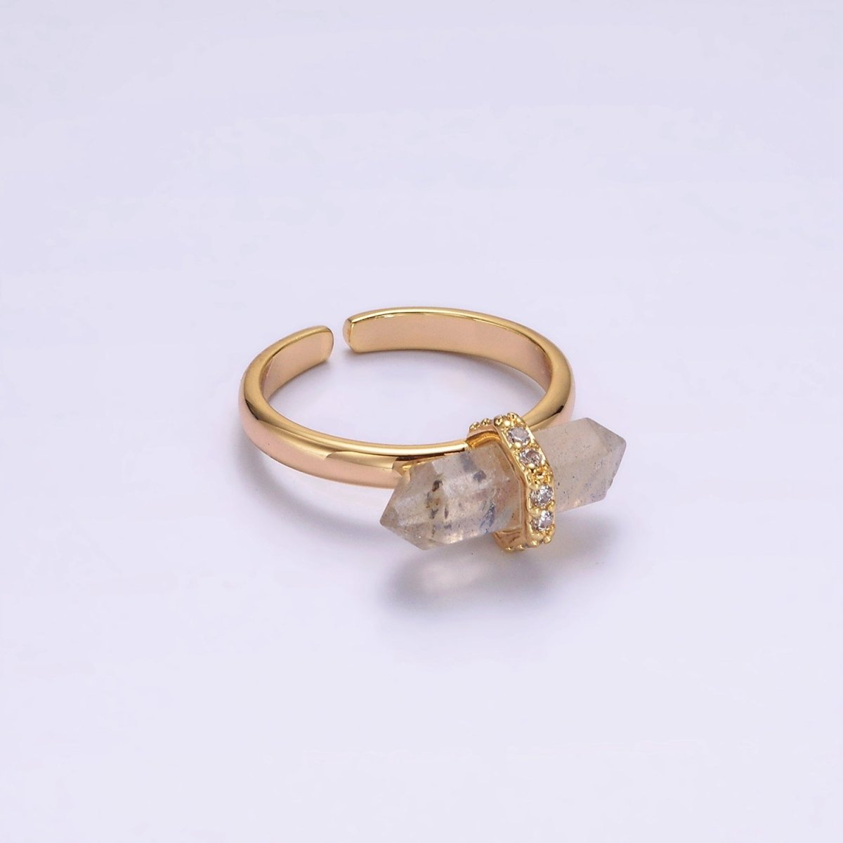 Gold-Filled Micro Pave CZ Pointed Wand Citrine, Rose Quartz, Aquamarine, Amazonite, Howlite, Amethyst, Labradorite, Onyx Ring