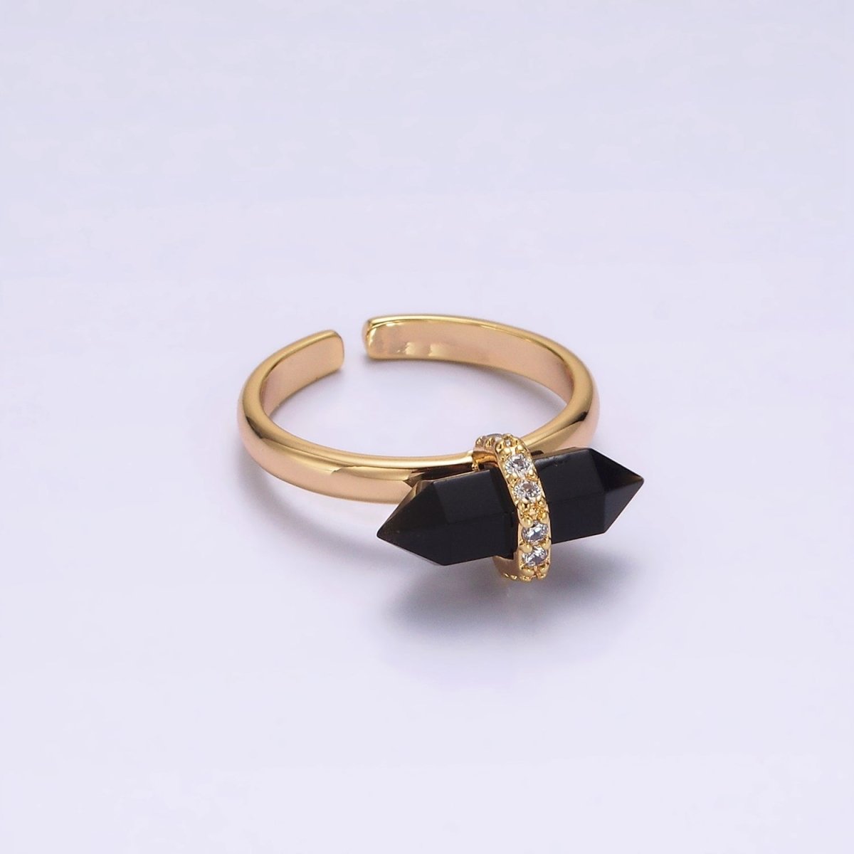 Gold-Filled Micro Pave CZ Pointed Wand Citrine, Rose Quartz, Aquamarine, Amazonite, Howlite, Amethyst, Labradorite, Onyx Ring