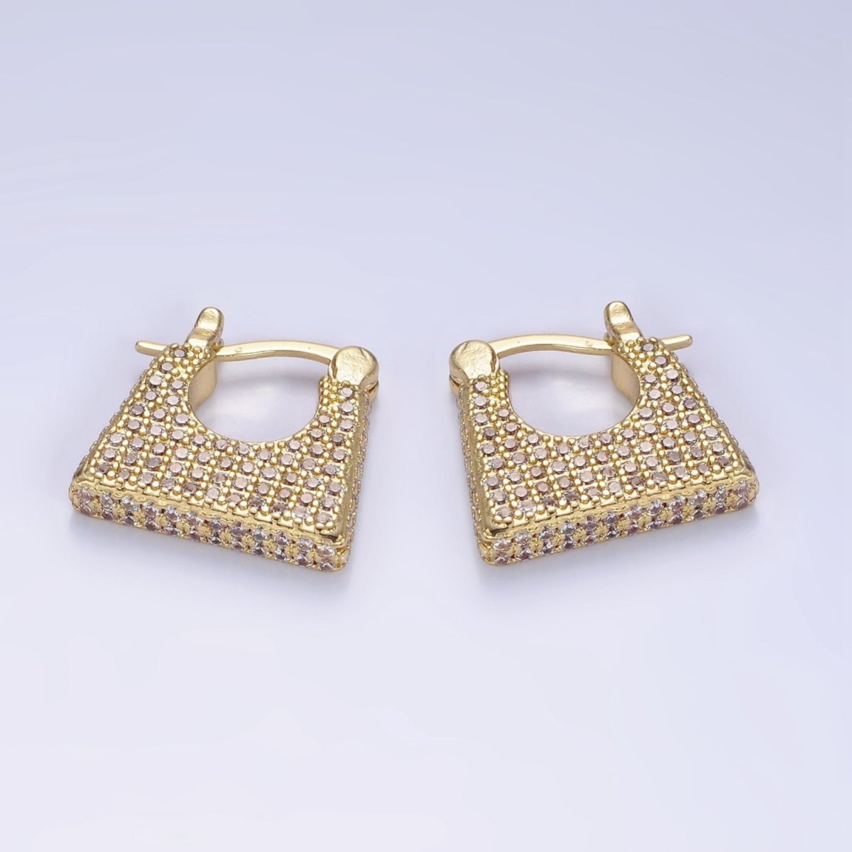 14K Gold Filled Micro Pave CZ Rectangular Latch Hoop Earrings in Gold & Silver