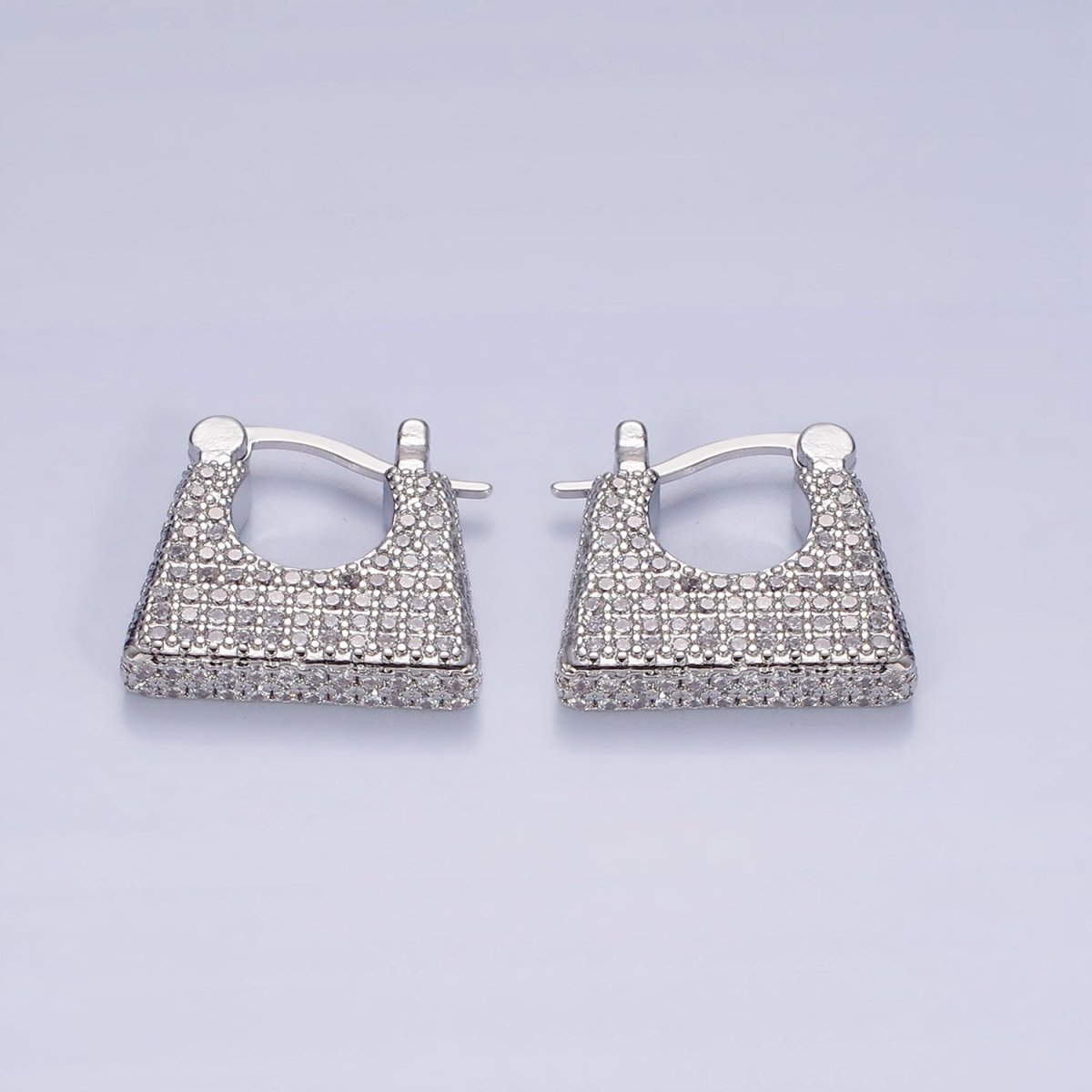 14K Gold Filled Micro Pave CZ Rectangular Latch Hoop Earrings in Gold & Silver