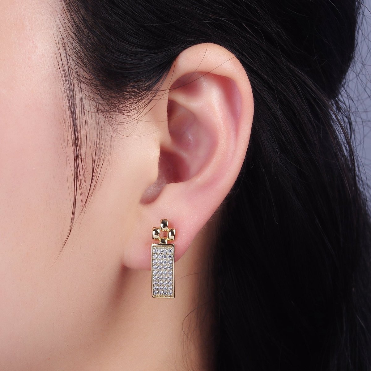 14K Gold Filled Micro Pave CZ Link English Lock Hoop Earrings