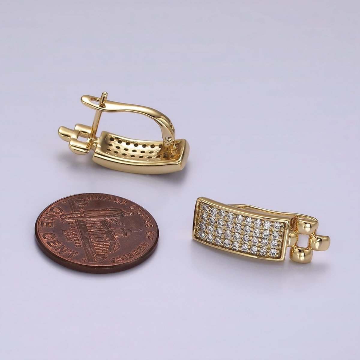 14K Gold Filled Micro Pave CZ Link English Lock Hoop Earrings