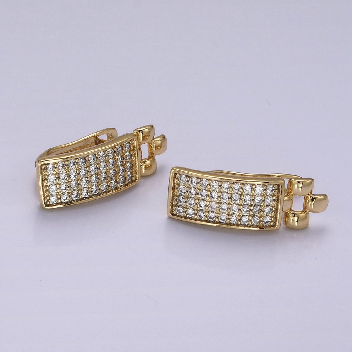 14K Gold Filled Micro Pave CZ Link English Lock Hoop Earrings