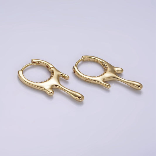 14K Gold Filled Molten Drip Micro Paved CZ Huggie Earrings