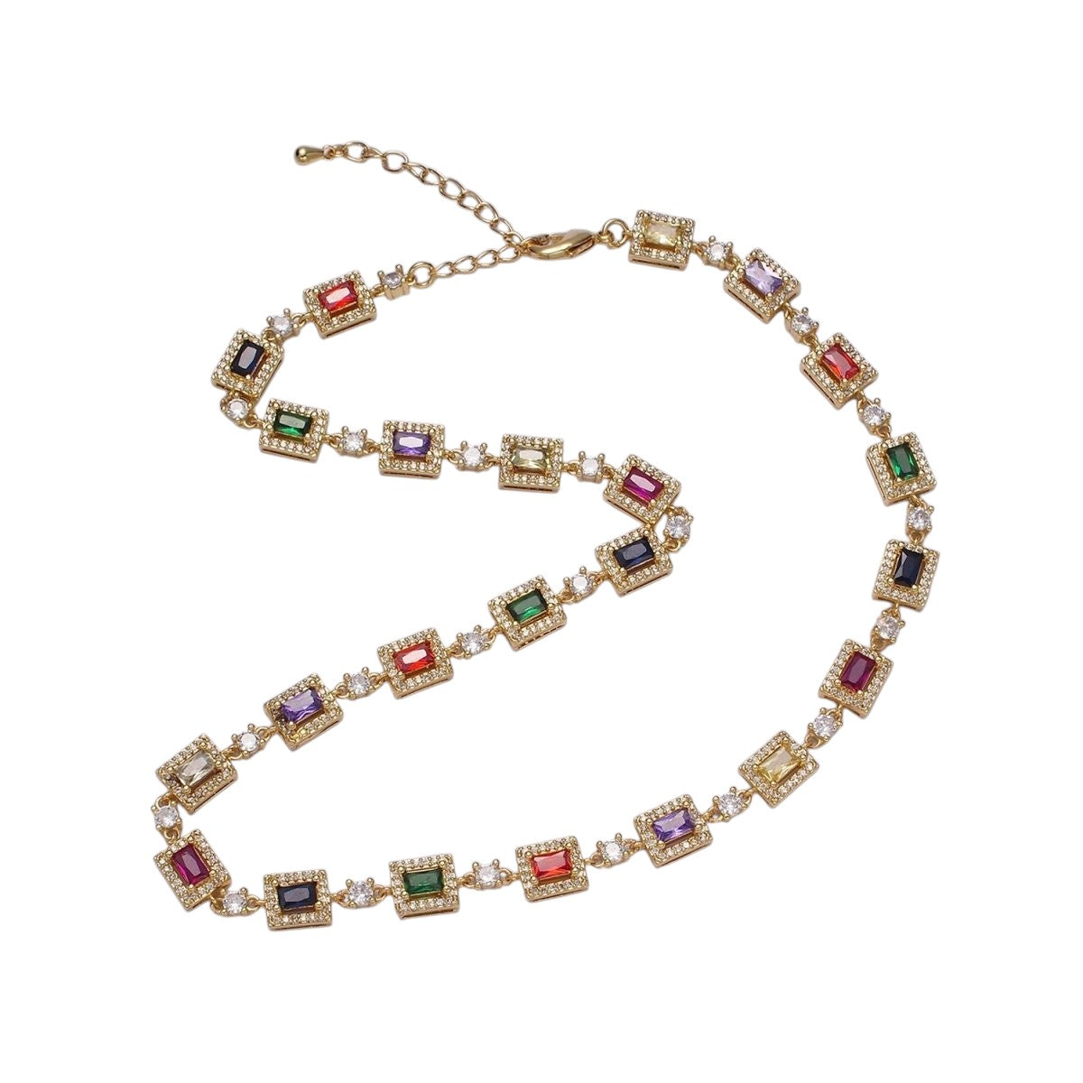 Stunning 14K Gold Filled Multicolor Baguette Micro Pave CZ 15 Inch Choker Chain Necklace
