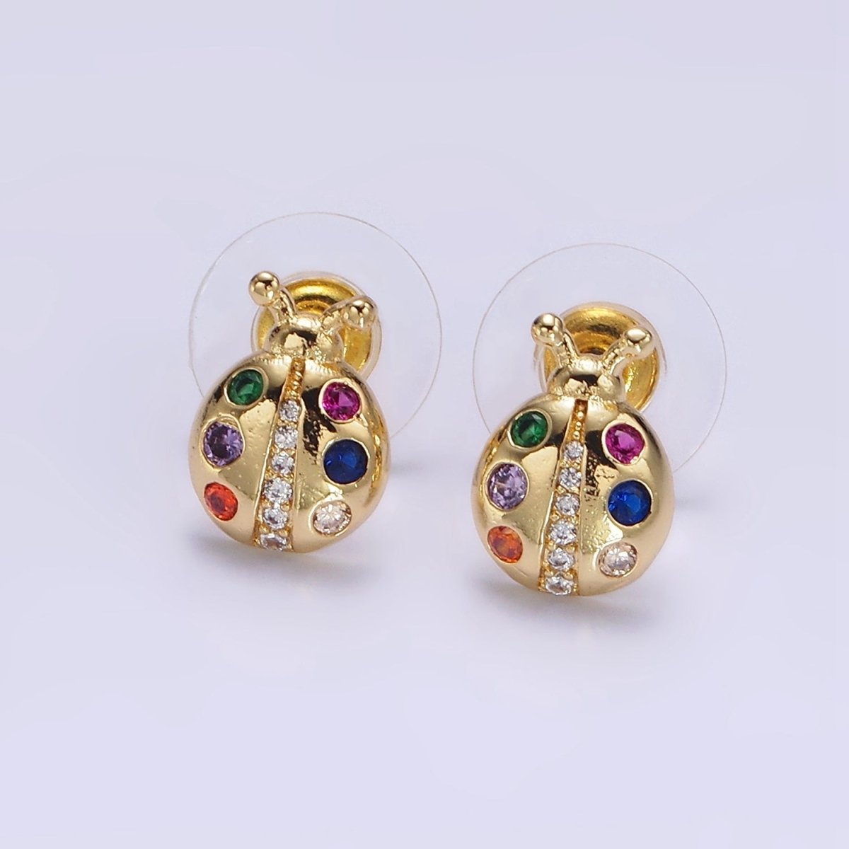 Sweet 14K Gold Filled Multicolor CZ Ladybug Insect Stud Earrings