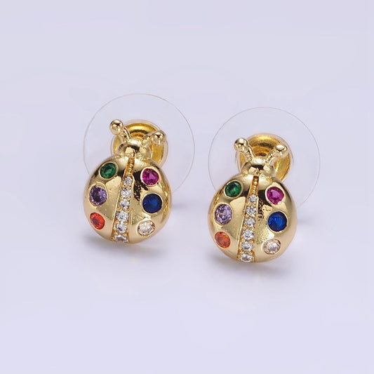 Sweet 14K Gold Filled Multicolor CZ Ladybug Insect Stud Earrings
