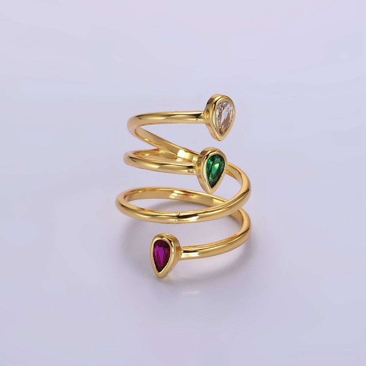 14K Gold Filled Multicolor CZ Multiband Open Wrap Ring in Silver