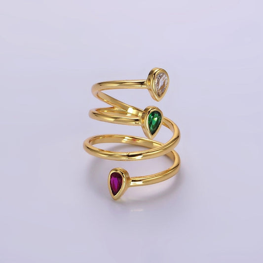 14K Gold Filled Multicolor CZ Multiband Open Wrap Ring in Silver