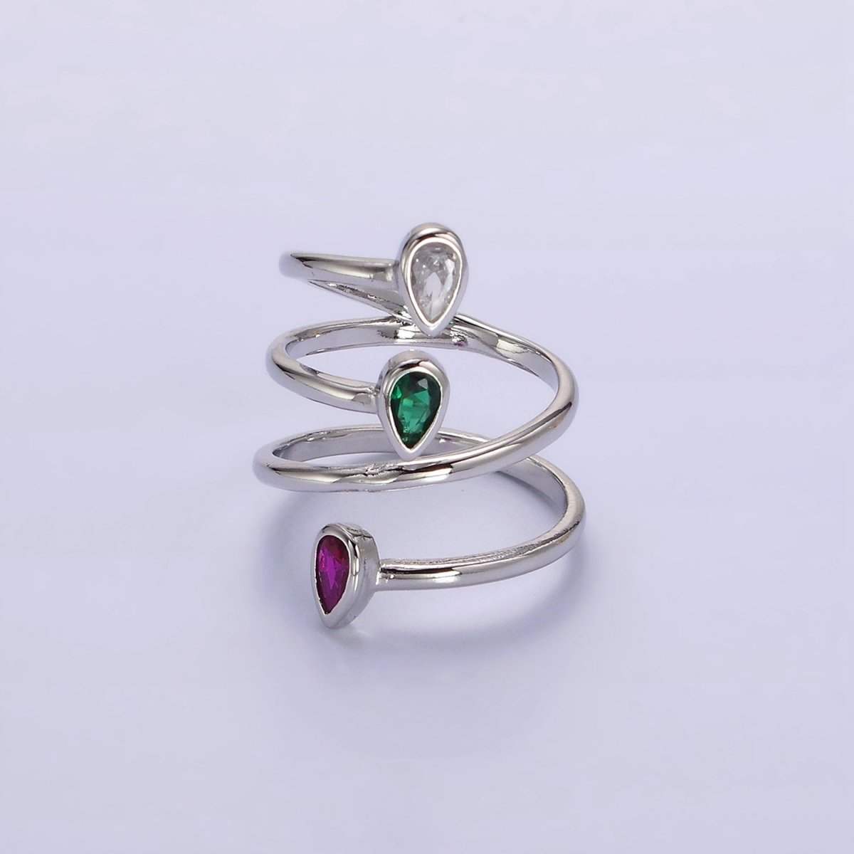 14K Gold Filled Multicolor CZ Multiband Open Wrap Ring in Silver