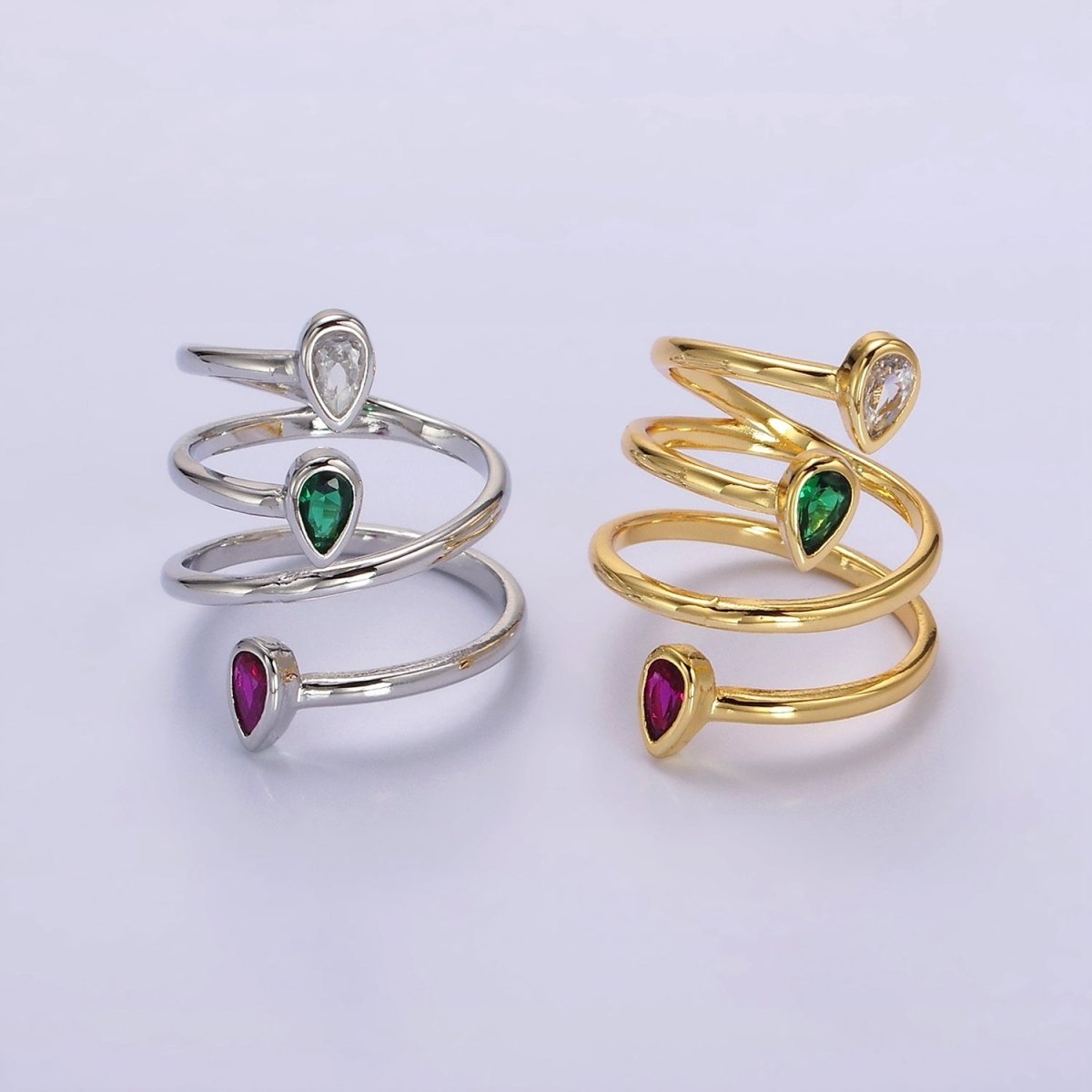 14K Gold Filled Multicolor CZ Multiband Open Wrap Ring in Silver