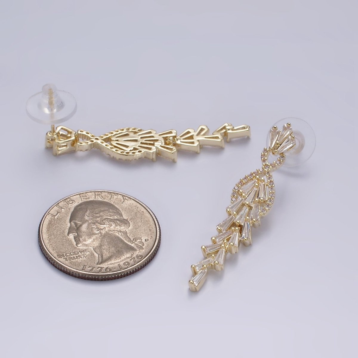 Elegant 14K Gold Filled Multiple Baguette Micro Pave CZ Drop Stud Earrings in Silver