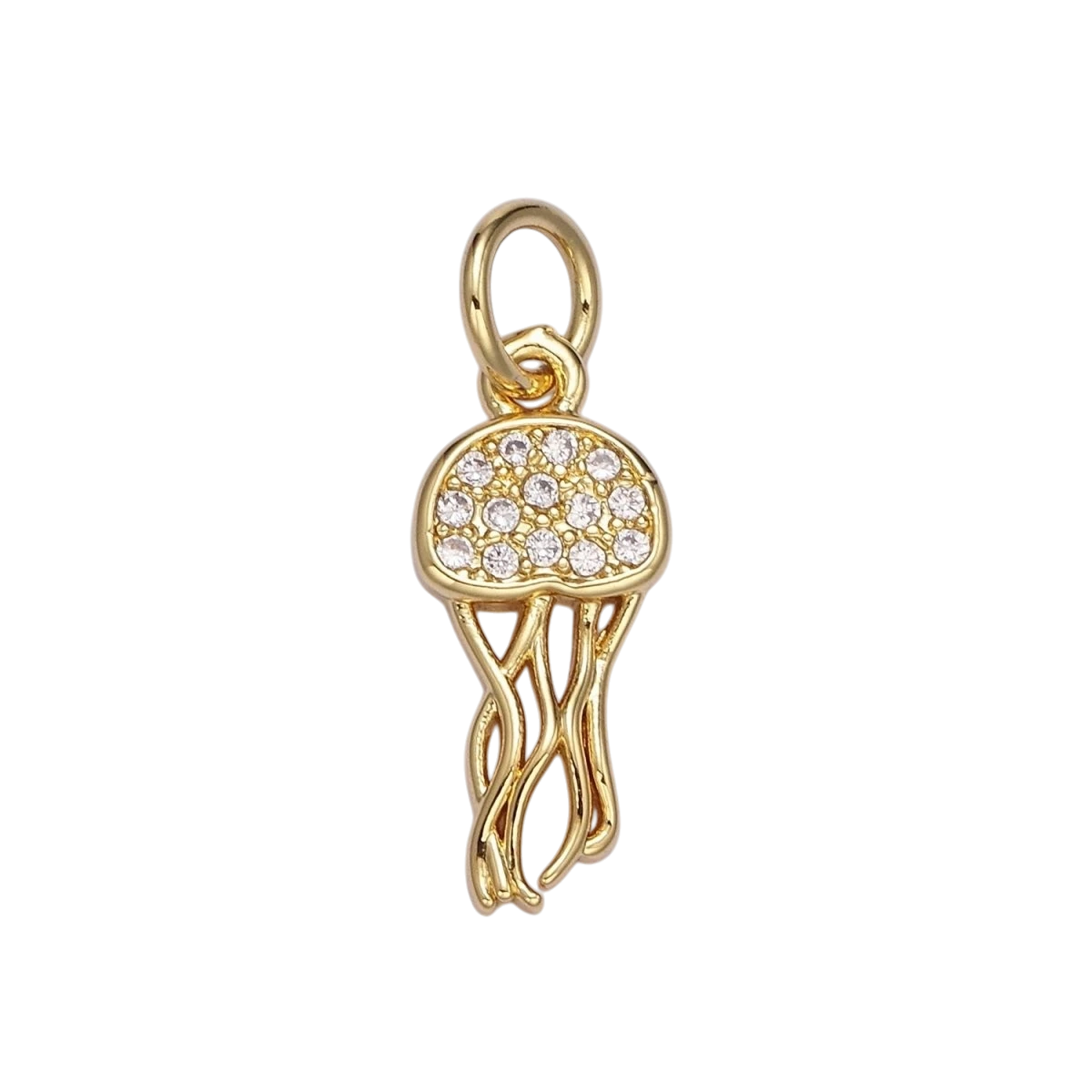 14K Gold Filled Ocean Sea Jellyfish Clear Micro Paved CZ Charm