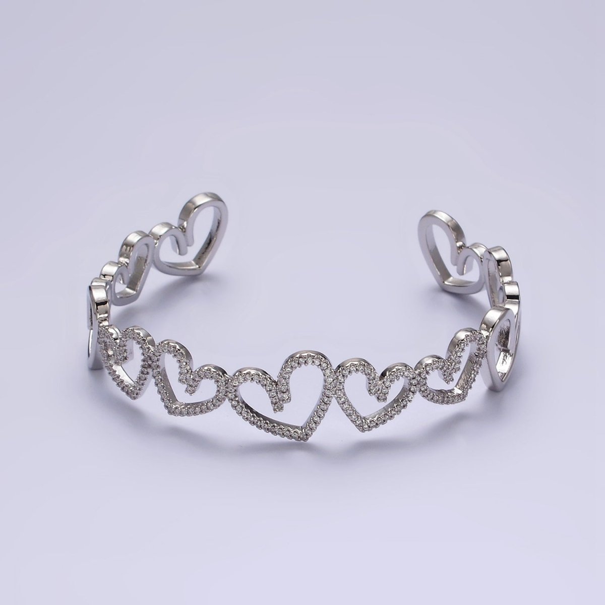 14K Gold Filled Open Heart Micro Paved CZ Cuff Bangle Bracelet in Gold
