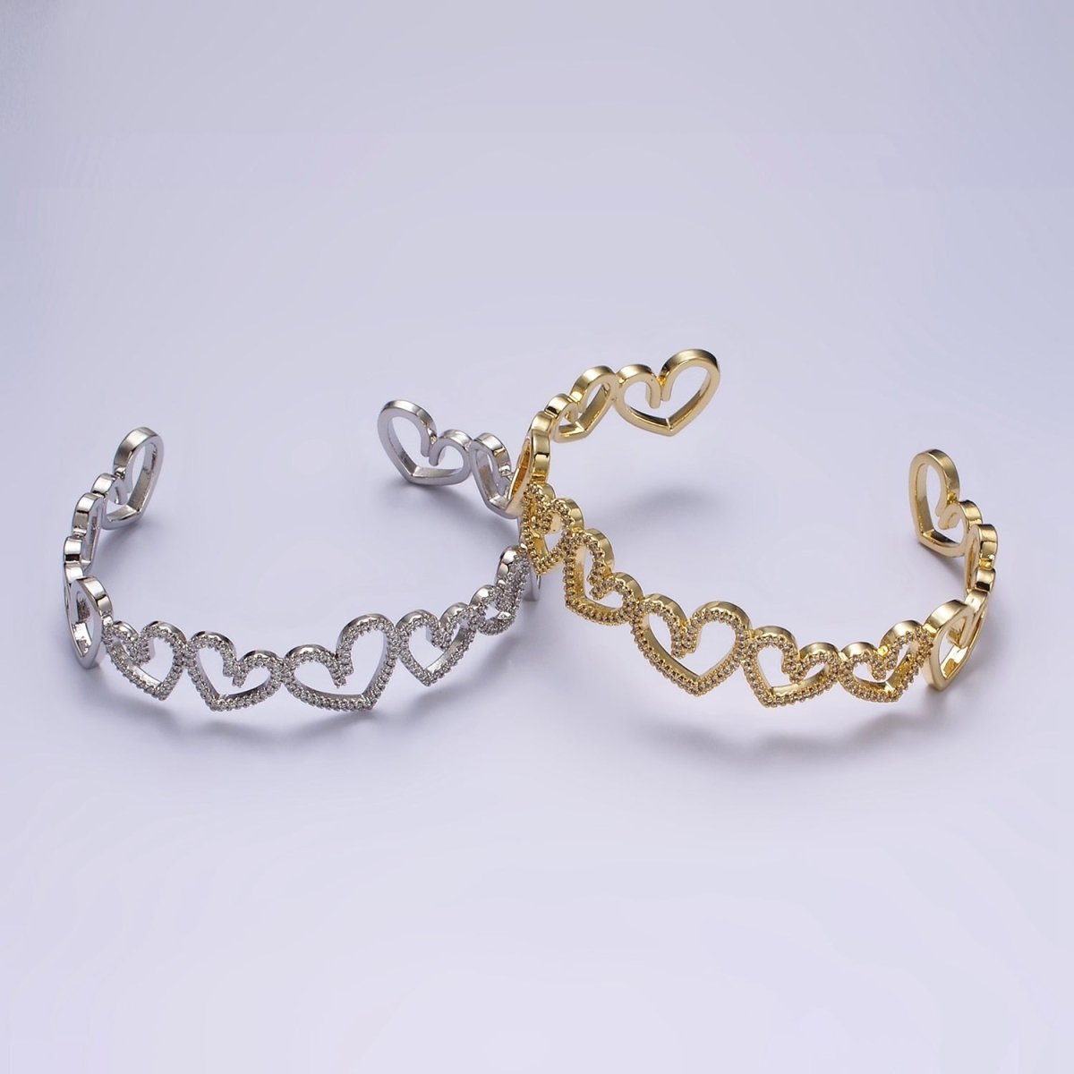 14K Gold Filled Open Heart Micro Paved CZ Cuff Bangle Bracelet in Gold