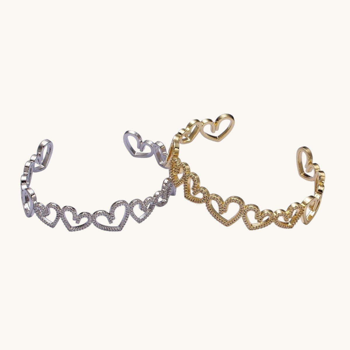 14K Gold Filled Open Heart Micro Paved CZ Cuff Bangle Bracelet in Gold