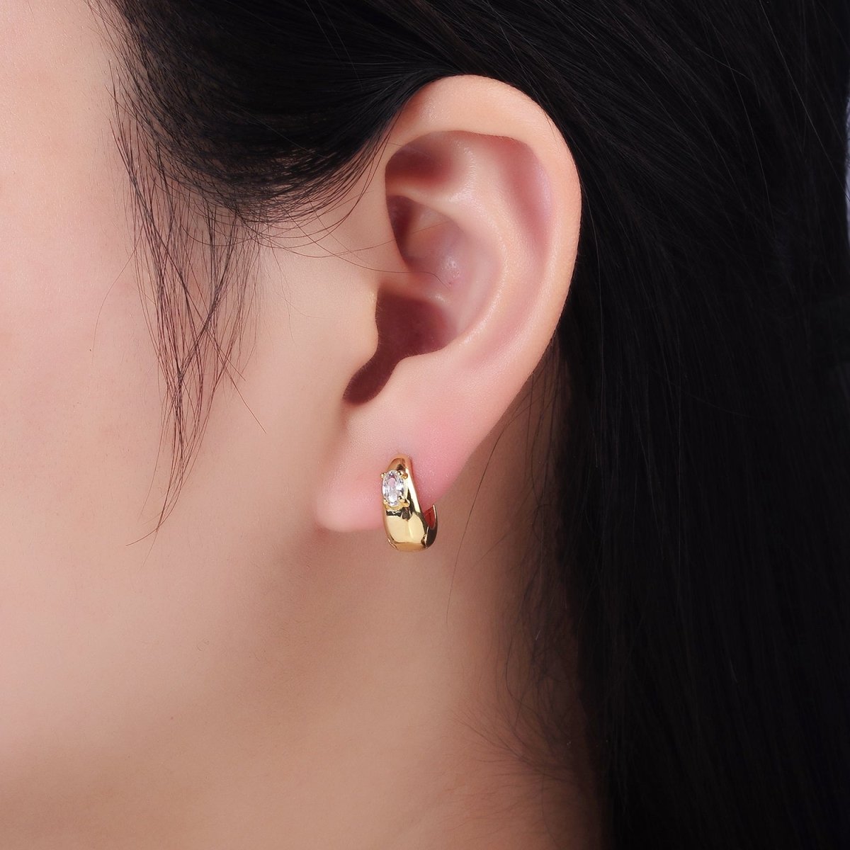 14K Gold Filled Oval CZ Dome Huggie Earrings