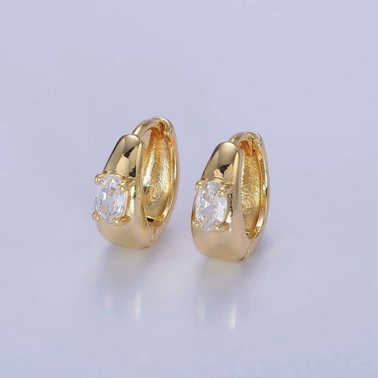 14K Gold Filled Oval CZ Dome Huggie Earrings
