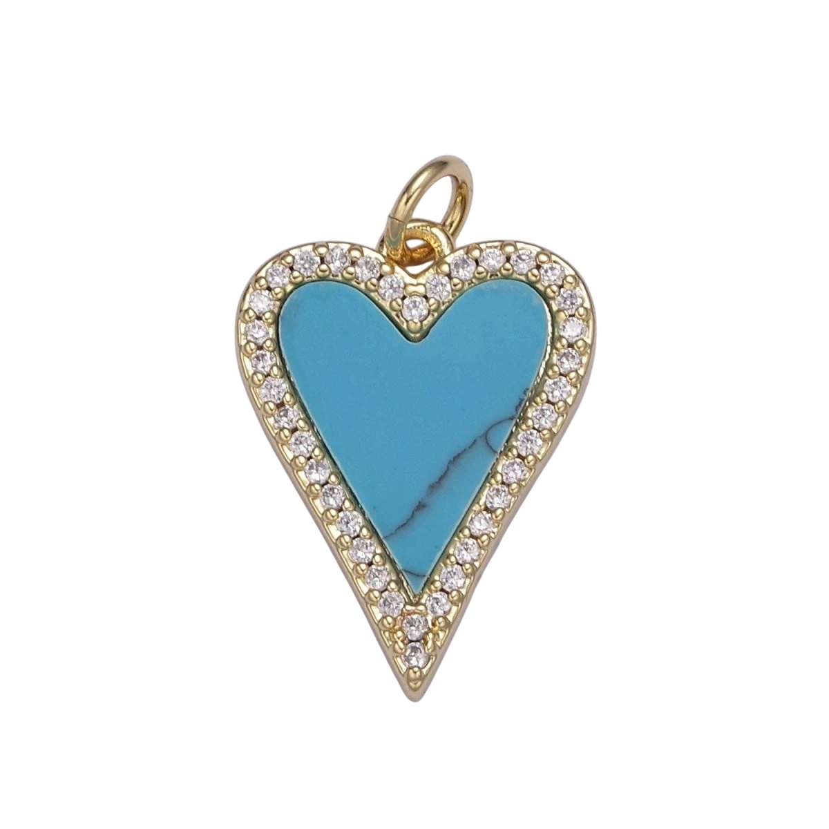 14K Gold Filled Pearl, Tiger Eye, Turquoise Abalone Shell Charm Pendant, Heart Love Charm
