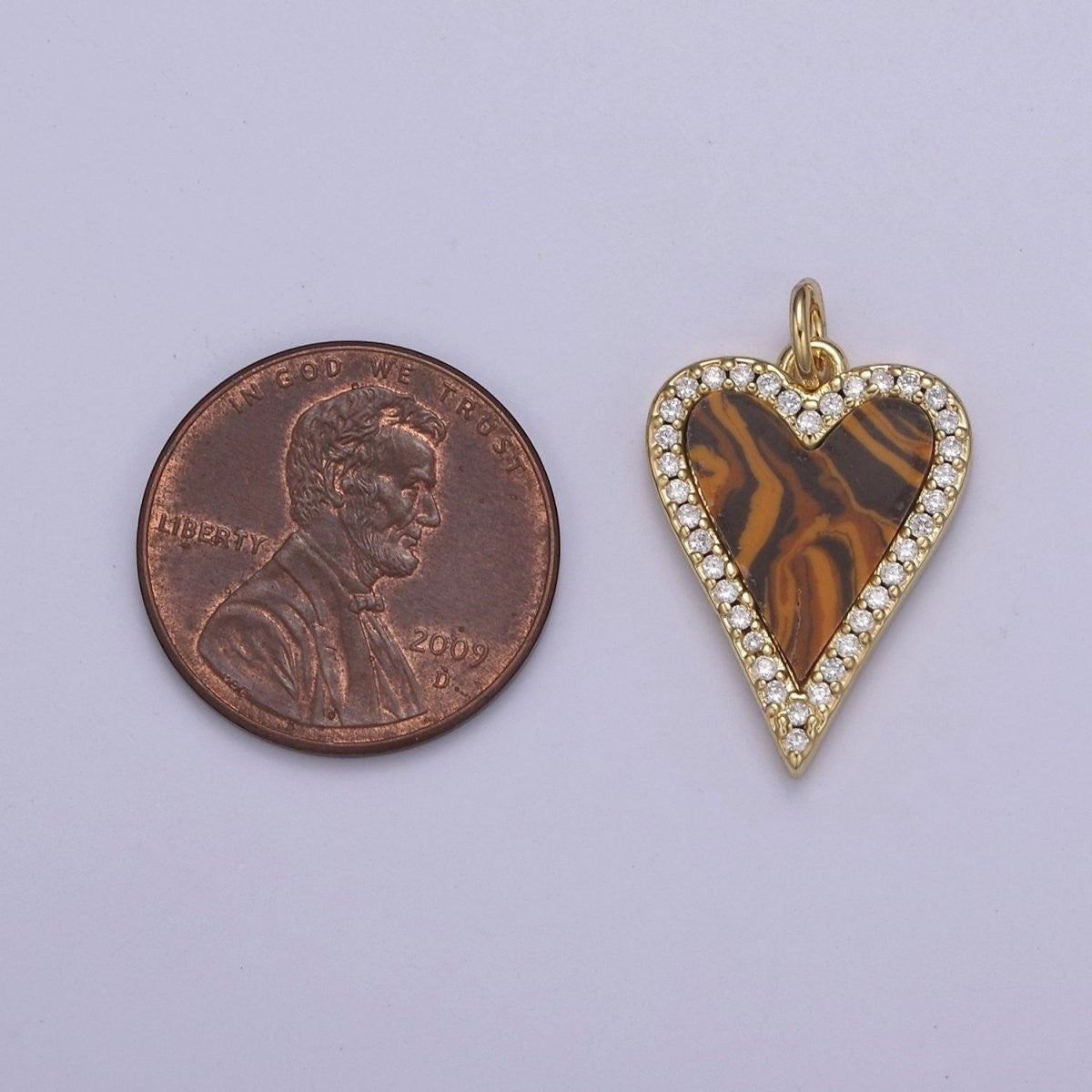 14K Gold Filled Pearl, Tiger Eye, Turquoise Abalone Shell Charm Pendant, Heart Love Charm