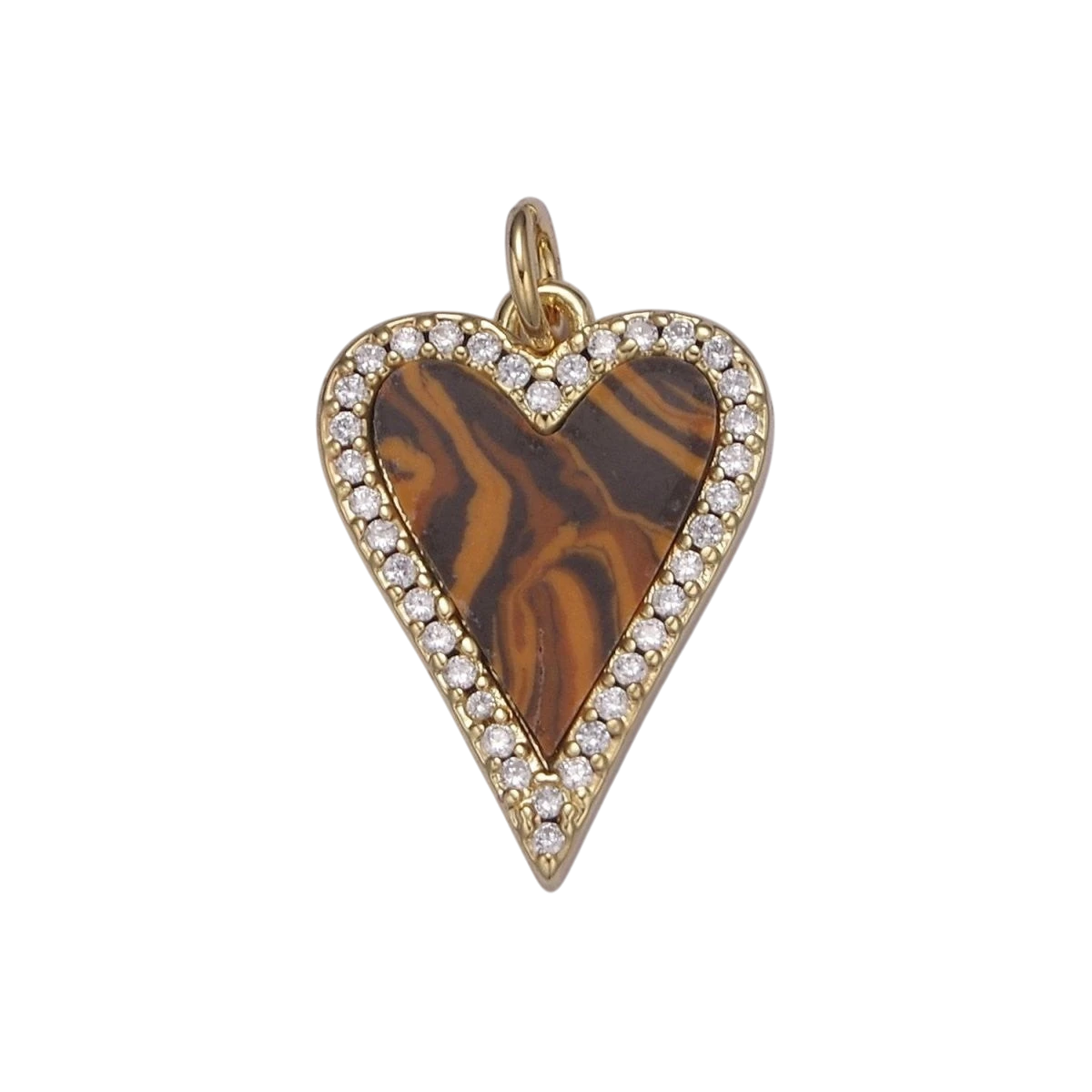 14K Gold Filled Pearl, Tiger Eye, Turquoise Abalone Shell Charm Pendant, Heart Love Charm