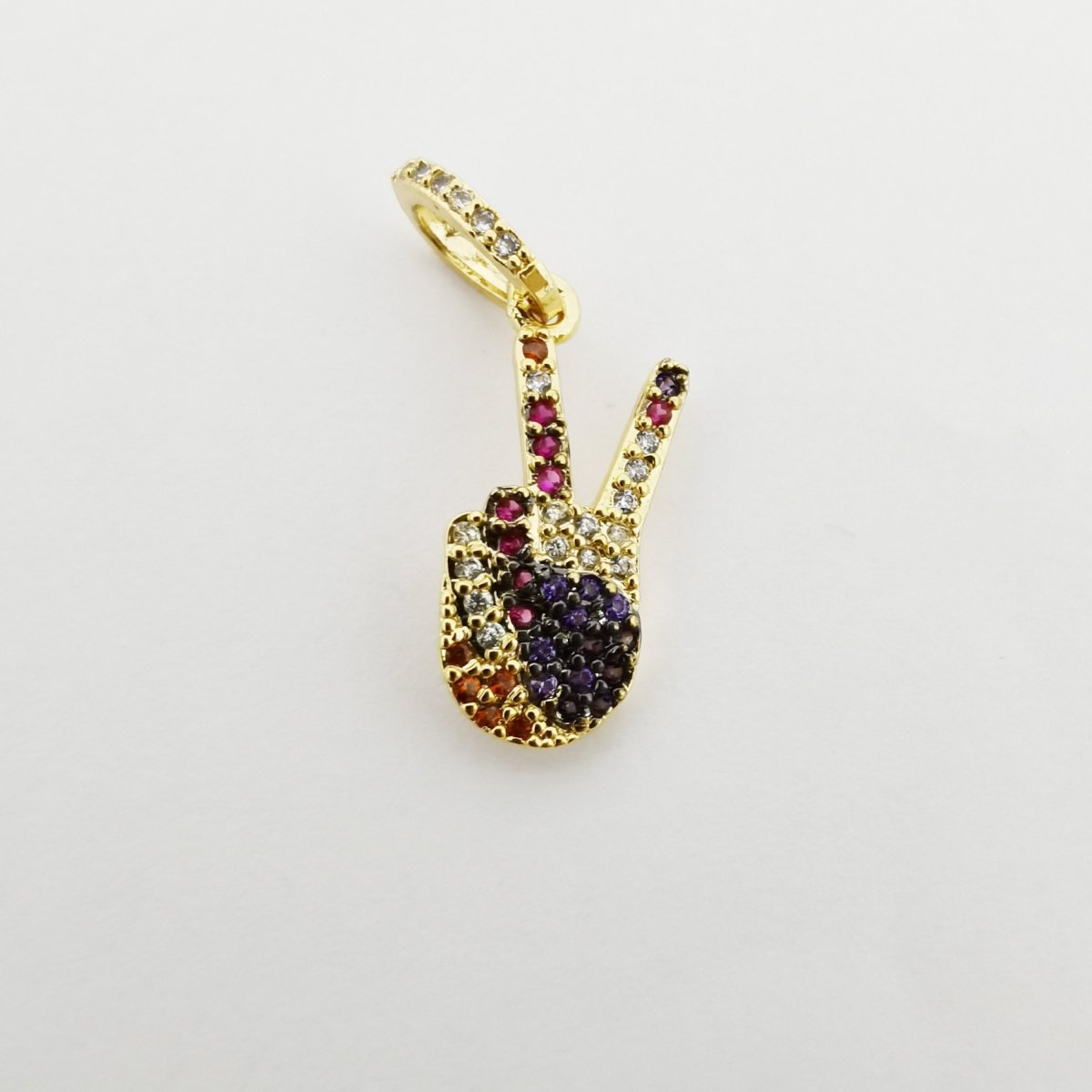 14k Gold-Filled 17mm Colorful Peace Sign Hand Pendant Cubic Zirconia Peace Love and Happiness
