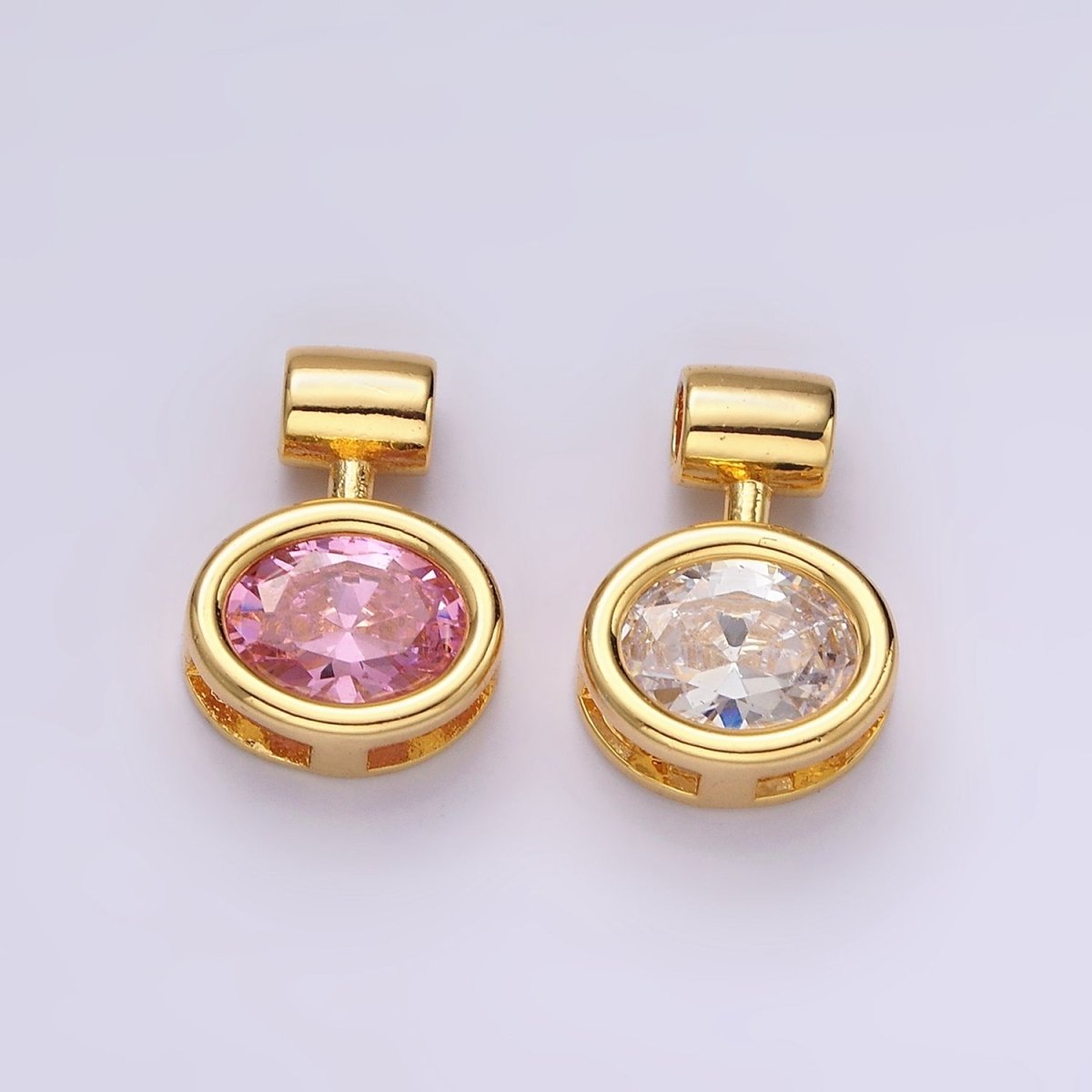 Gold-Filled 16mm x 11.5mm Pink or Clear Oval Bezel Slide-On Pendant