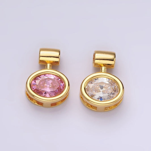 Gold-Filled 16mm x 11.5mm Pink or Clear Oval Bezel Slide-On Pendant