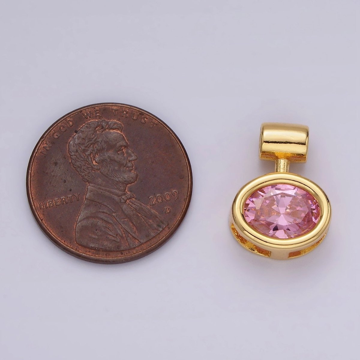 Gold-Filled 16mm x 11.5mm Pink or Clear Oval Bezel Slide-On Pendant