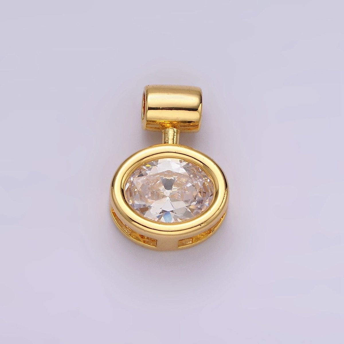 Gold-Filled 16mm x 11.5mm Pink or Clear Oval Bezel Slide-On Pendant
