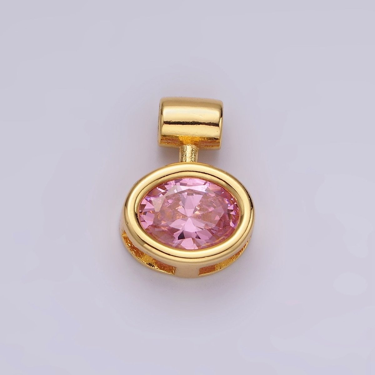 Gold-Filled 16mm x 11.5mm Pink or Clear Oval Bezel Slide-On Pendant