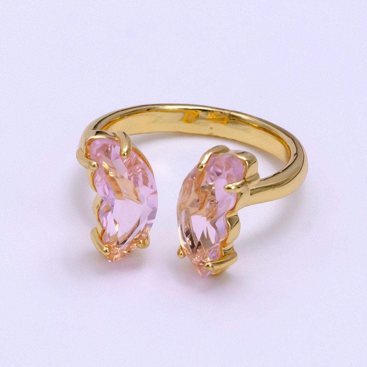 Beautiful 14K Gold Filled Pink or Clear Iridescent CZ Butterfly Open Wrap Ring