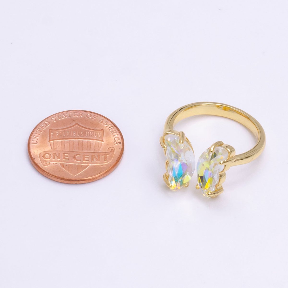 Beautiful 14K Gold Filled Pink or Clear Iridescent CZ Butterfly Open Wrap Ring