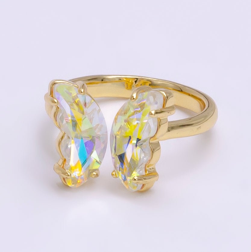 Beautiful 14K Gold Filled Pink or Clear Iridescent CZ Butterfly Open Wrap Ring