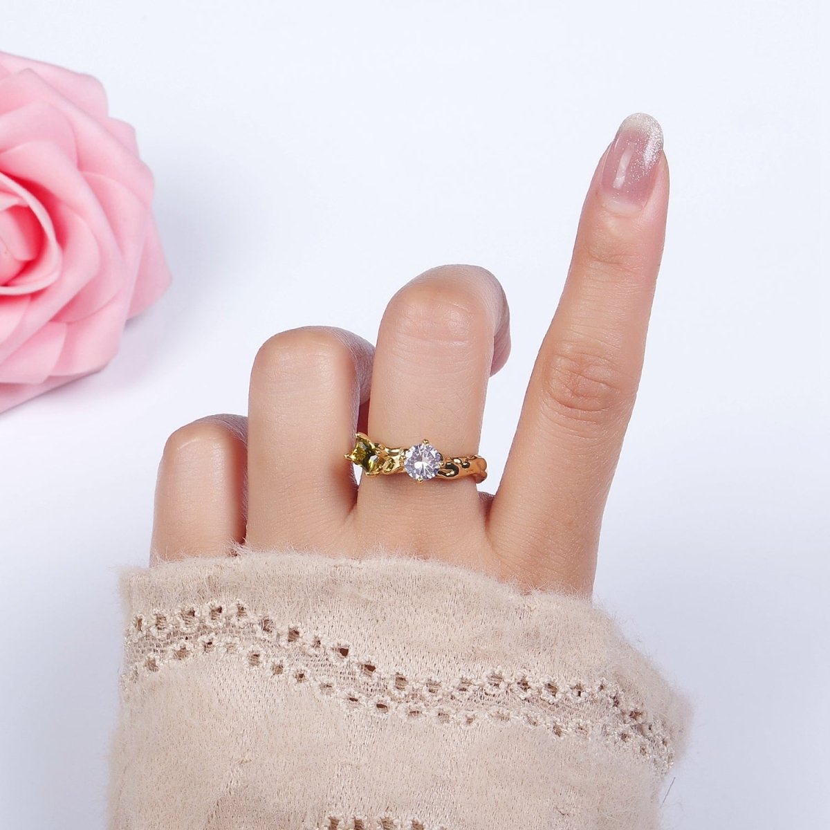 Geometric 14K Gold-Filled Pink or Peridot Baguette CZ Molten Ring