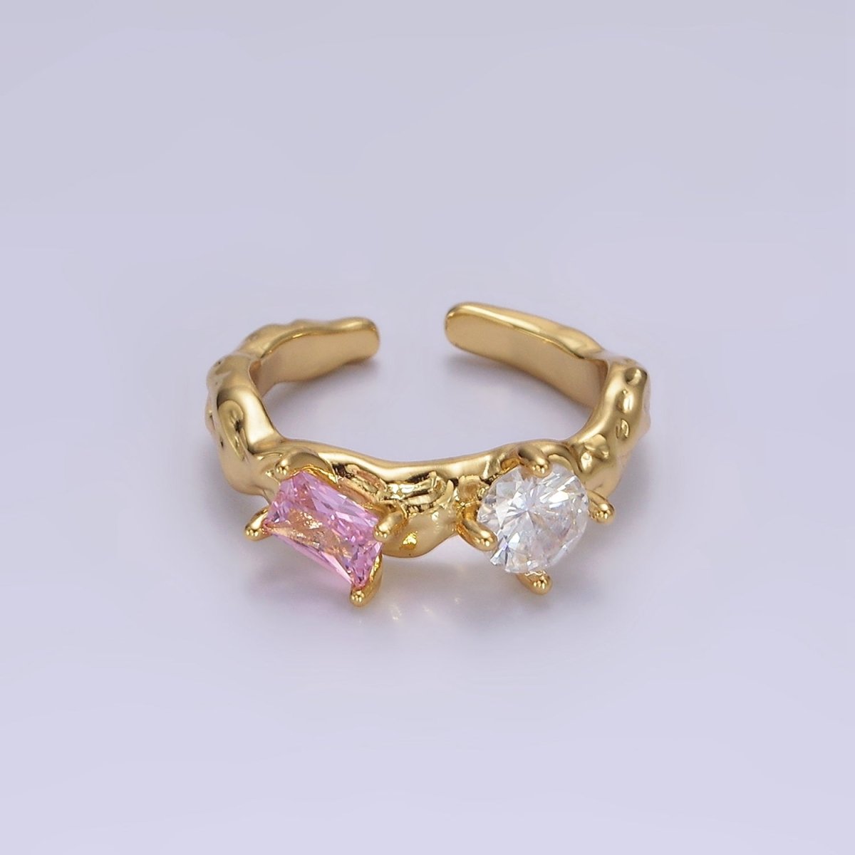 Geometric 14K Gold-Filled Pink or Peridot Baguette CZ Molten Ring