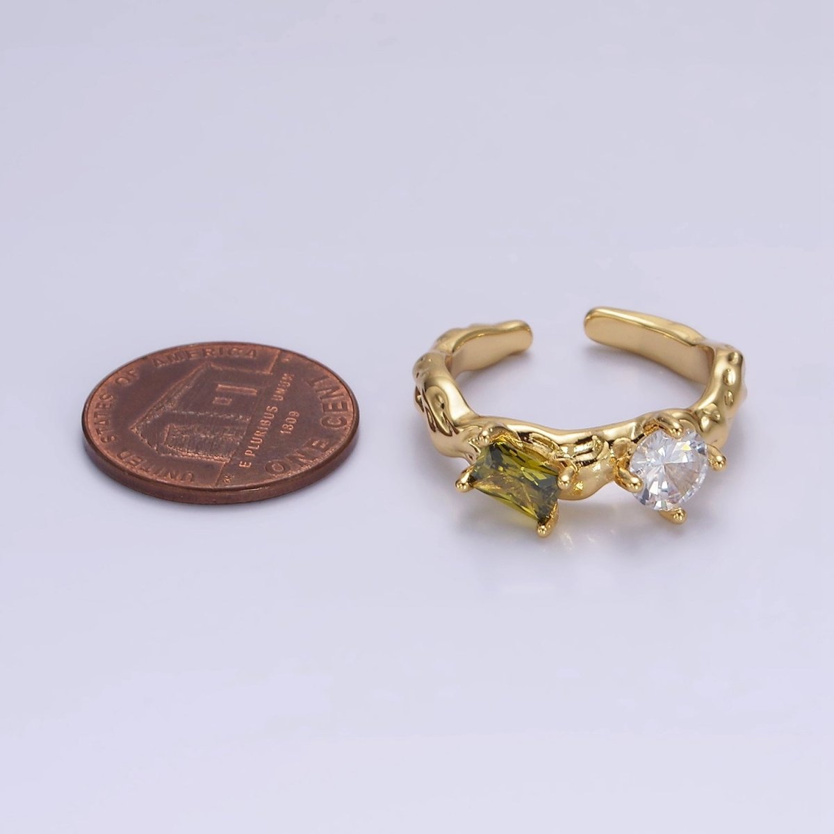 Geometric 14K Gold-Filled Pink or Peridot Baguette CZ Molten Ring