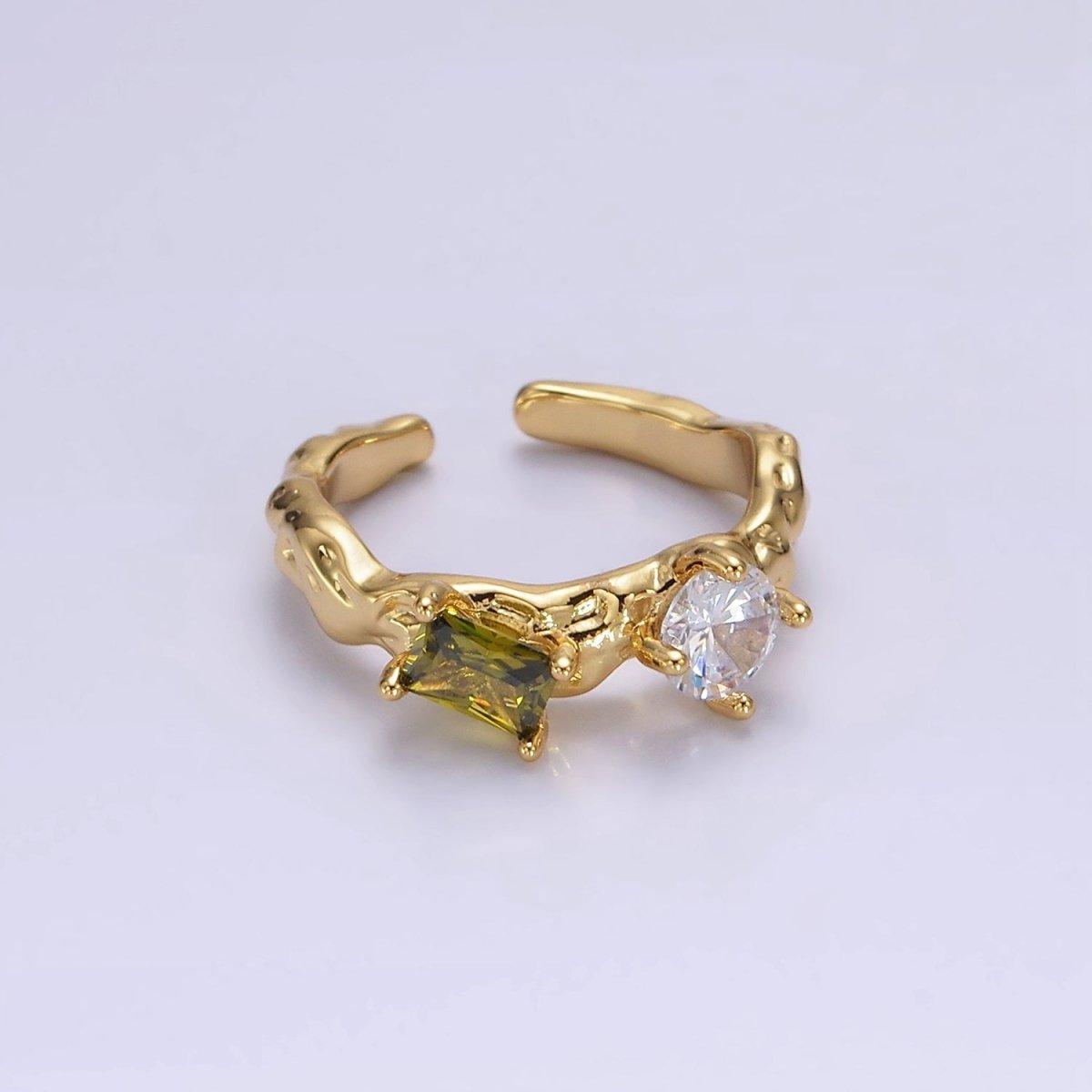 Geometric 14K Gold-Filled Pink or Peridot Baguette CZ Molten Ring