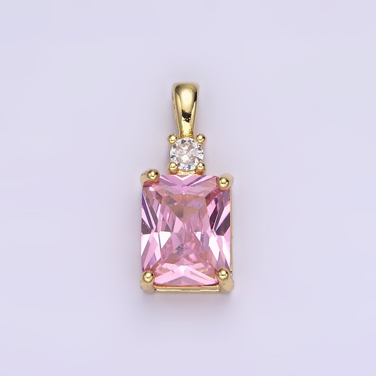 14K Gold-Filled Purple, Pink or Clear Baguette Square CZ Pendant